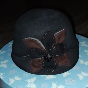 Womens Scala Retro Bucket Black Hat with Flowers